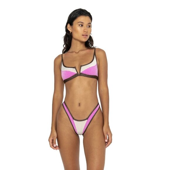 FAE | Gypsy Bralette Top & Goi G-String Bottom Sparkle Colorblock Bikini - Picture 1 of 15